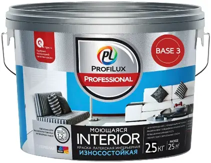 Профилюкс Professional Interior Моющаяся краска латексная интерьерная износостойкая (2.5 кг) бесцветная
