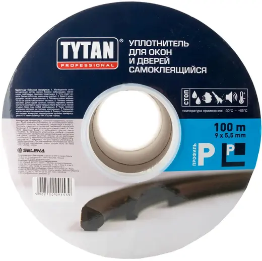 Титан Professional уплотнитель для окон и дверей самоклеящийся (9*100 м/5.5 мм) P-профиль белый