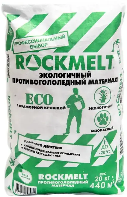 Rockmelt Eco экологичный противогололедный материал c мраморной крошкой (20 кг)