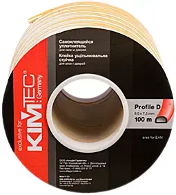 Kim Tec самоклеящийся уплотнитель для окон и дверей (9*100 м/7.5 мм) D-профиль белый