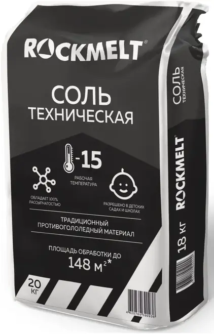 Rockmelt Salt экологичный противогололедный материал минеральная соль (20 кг)