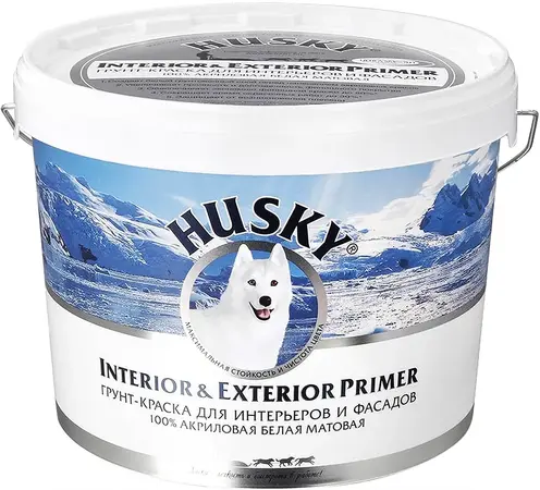 Хаски Interior & Exterior Primer грунт-краска для интерьеров и фасадов 100% акриловая (10 л) белая