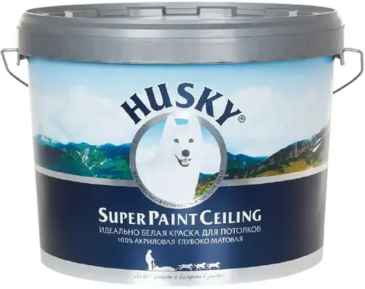 Хаски Super Paint Ceiling идеально белая краска для потолков 100% акриловая (2.5 л) белая неморозостойкая
