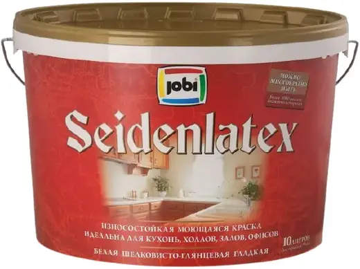 Jobi Seidenlatex износостойкая моющаяся краска шелковисто-глянцевая гладкая (10 л) белая
