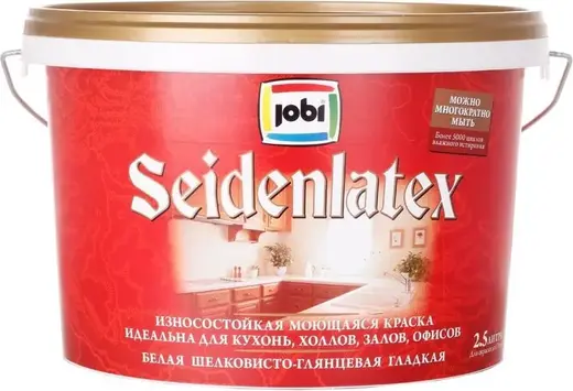 Jobi Seidenlatex износостойкая моющаяся краска шелковисто-глянцевая гладкая (2.5 л) белая