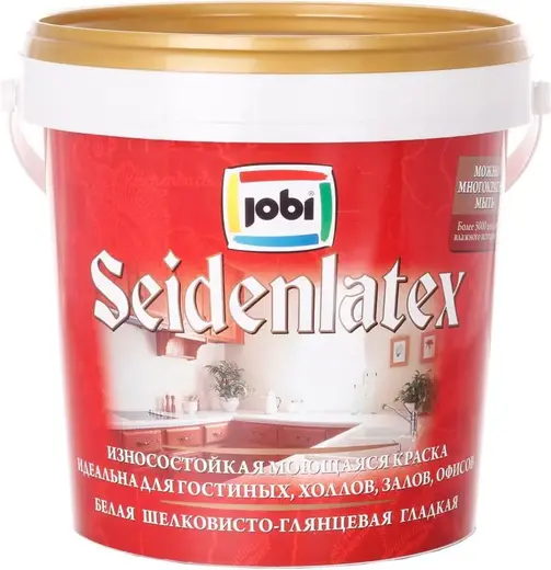 Jobi Seidenlatex износостойкая моющаяся краска шелковисто-глянцевая гладкая (900 мл) белая