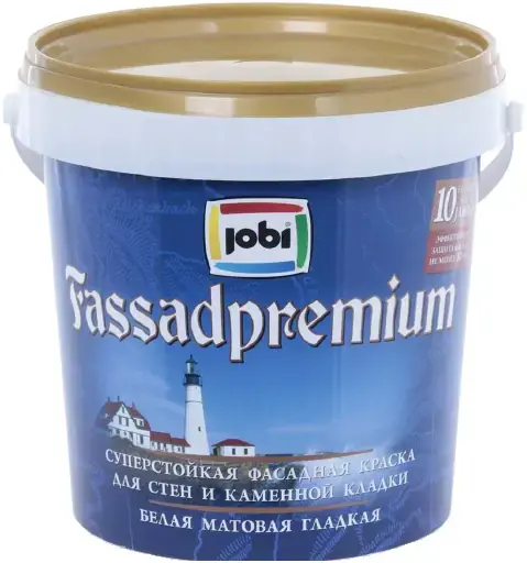 Jobi Fassadpremium суперстойкая краска для стен и каменной кладки акриловая (900 мл) белая база A морозостойкая