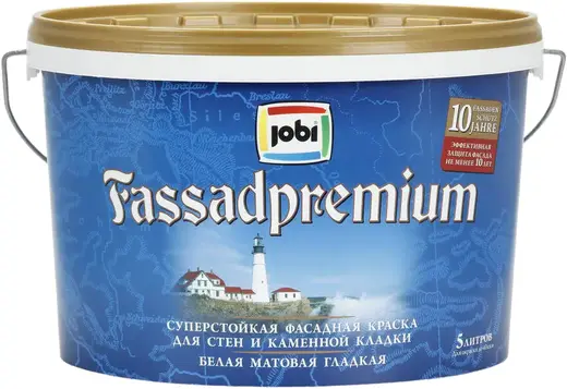 Jobi Fassadpremium суперстойкая краска для стен и каменной кладки акриловая (5 л) белая база A морозостойкая