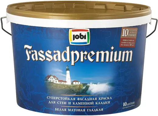Jobi Fassadpremium суперстойкая краска для стен и каменной кладки акриловая (10 л) белая база A неморозостойкая