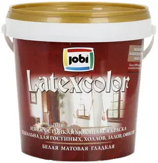 Jobi Latexcolor износостойкая моющаяся краска гладкая интерьерная (900 мл) белая база A неморозостойкая
