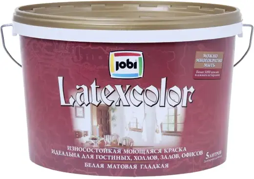 Jobi Latexcolor износостойкая моющаяся краска гладкая интерьерная (5 л) белая база A неморозостойкая