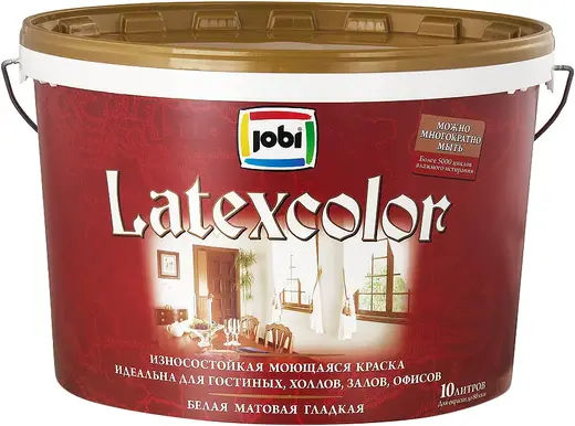 Jobi Latexcolor износостойкая моющаяся краска гладкая интерьерная (10 л) белая база A неморозостойкая