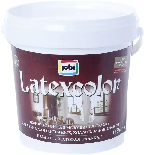 Jobi Latexcolor износостойкая моющаяся краска гладкая интерьерная (900 мл) белая база A морозостойкая