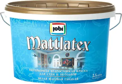 Jobi Mattlatex интерьерная влагостойкая краска латексная (9 л) белая база А гладкая морозостойкая -20°C