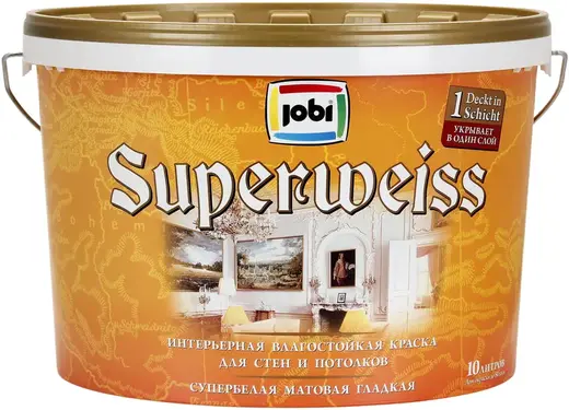 Jobi Superweiss интерьерная влагостойкая краска гладкая супербелая акриловая (10 л) белая неморозостойкая