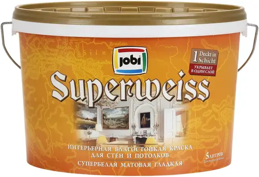 Jobi Superweiss интерьерная влагостойкая краска гладкая супербелая акриловая (5 л) белая неморозостойкая