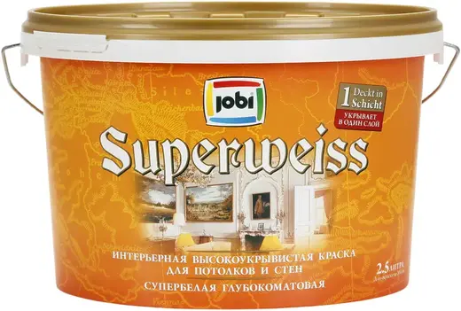 Jobi Superweiss интерьерная влагостойкая краска гладкая супербелая акриловая (2.5 л) белая неморозостойкая