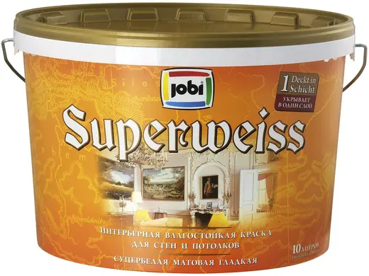 Jobi Superweiss интерьерная влагостойкая краска гладкая супербелая акриловая (10 л) белая морозостойкая
