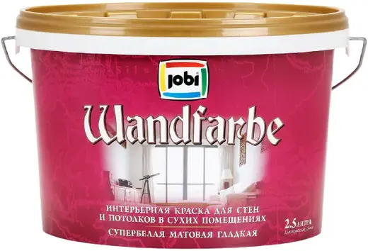 Jobi Wandfarbe интерьерная краска для стен и потолков акриловая (2.5 л) белая морозостойкая