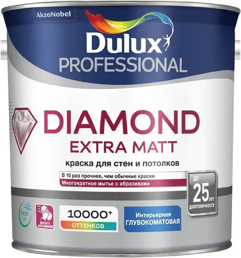 Dulux Professional Diamond Extra Matt износостойкая краска для стен и потолков (2.25 л) бесцветная