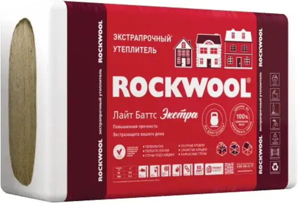 Rockwool Лайт Баттс Экстра экстрапрочный утеплитель (0.6*1 м/100 мм)