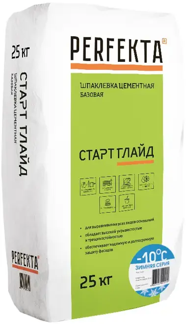 Perfekta Старт Глайд шпаклевка цементная базовая (25 кг) белая зимняя