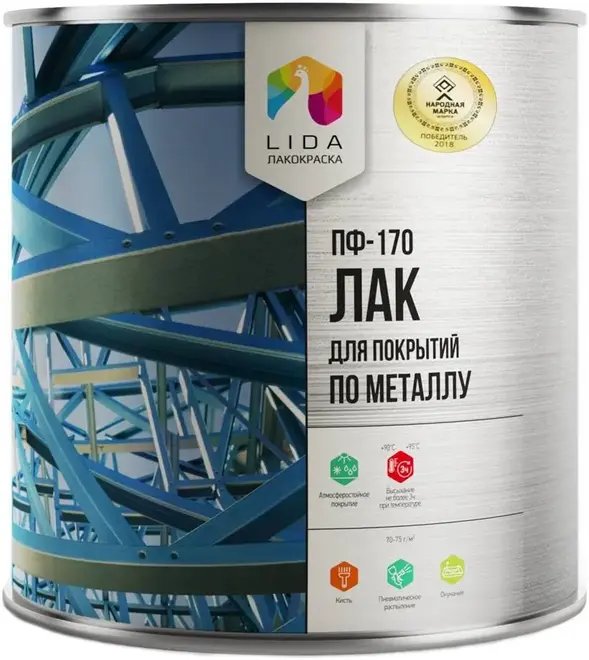 Лакокраска Lida ПФ-170 лак для покрытий по дереву и металлу (40 кг) глянцевый