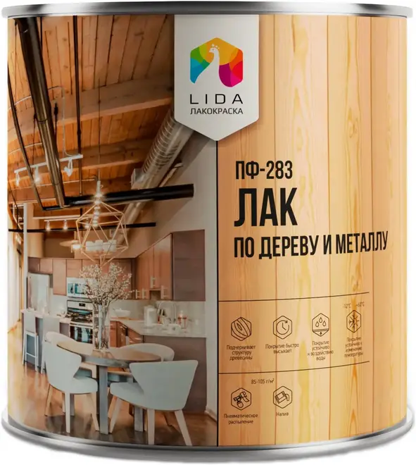 Лакокраска Lida ПФ-283 лак по дереву и металлу алкидный (40 кг)