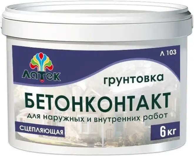 Латек Бетон-контакт Л 103 грунтовка для наружных и внутренних работ сцепляющая (6 кг)