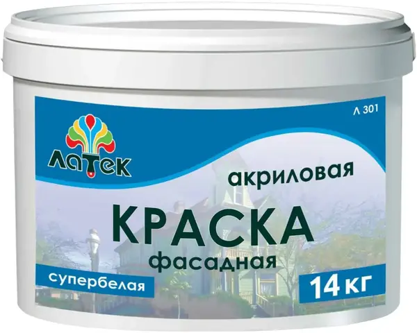 Латек Л 301 акриловая краска фасадная (14 кг) супербелая