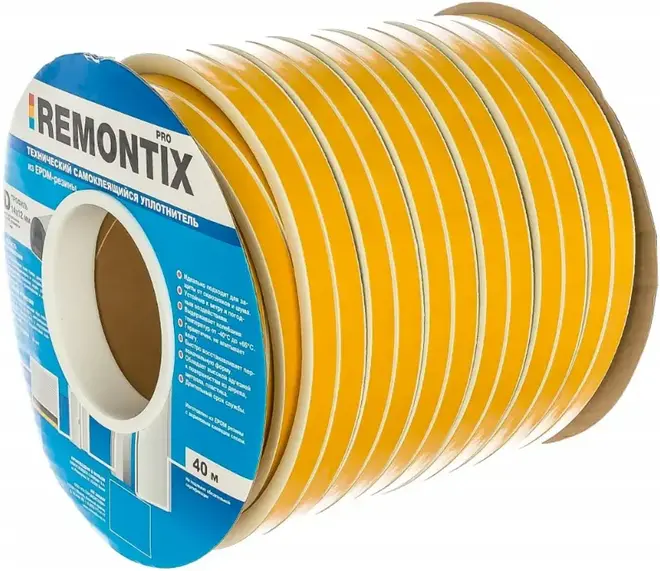 Remontix уплотнитель самоклеящийся (9*300 м/8 мм) D-профиль черный