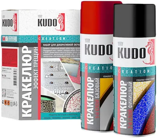 Kudo Creation Кракелюр набор для декоративной окраски (1.04 л (520 мл (1 слой базовый) + 520 мл (2 слой финишный) красный по серебру