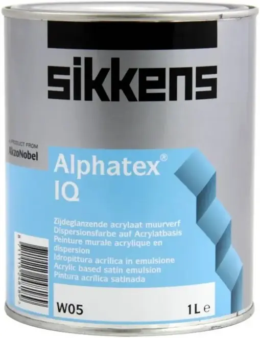 Sikkens Wood Coatings Alphatex IQ полуматовая акриловая краска для минеральных оснований (1 л) белая база W05