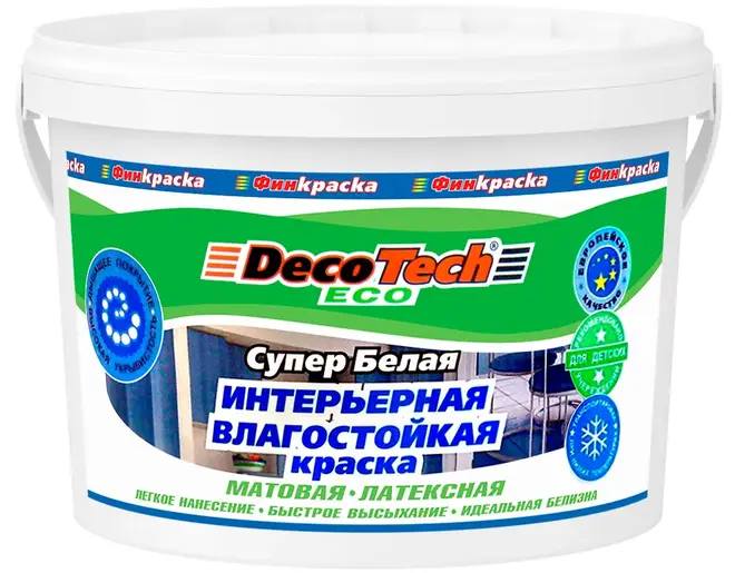 Decotech Eco краска интерьерная влагостойкая латексная (14 кг) супербелая