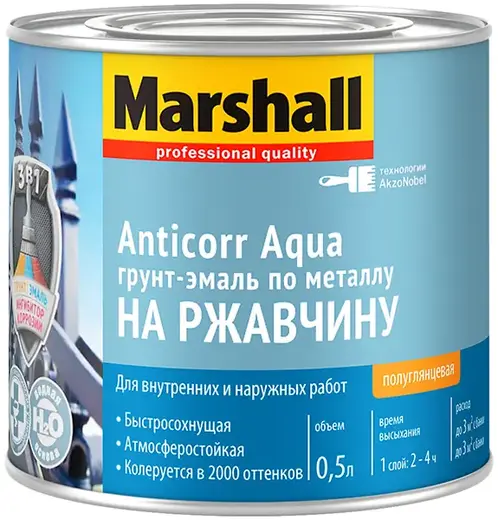 Marshall Anticorr Aqua грунт-эмаль по металлу на ржавчину (500 мл) бесцветная