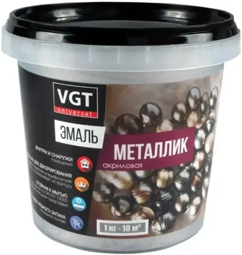 ВГТ ВД-АК-1179 эмаль металлик акриловая универсальная (1 кг) жидкое серебро
