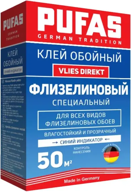 Пуфас Vlies Direkt клей обойный флизелиновый специальный с синим индикатором (300 г)