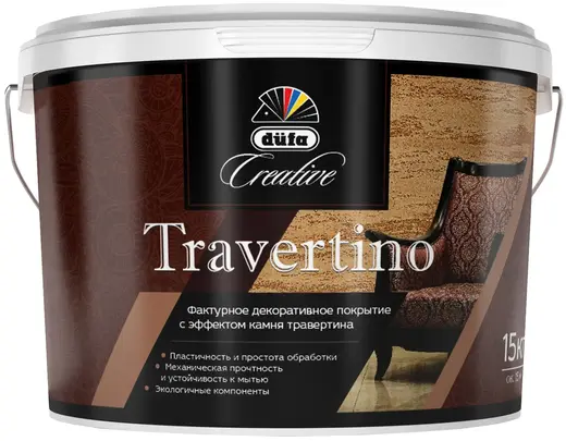 Dufa Creative Travertino фактурное декоративное покрытие с эффектом камня травертина (15 кг)