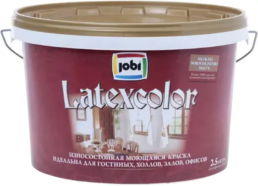 Jobi Latexcolor износостойкая моющаяся краска гладкая интерьерная (2.25 л) бесцветная база C морозостойкая