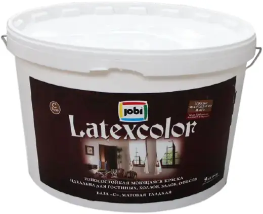 Jobi Latexcolor износостойкая моющаяся краска гладкая интерьерная (9 л) бесцветная база C морозостойкая