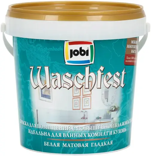 Jobi Waschfest краска для помещений с повышенной влажностью акриловая (900 мл) бесцветная база C морозостойкая