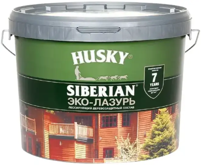 Хаски Siberian Эко-Лазурь лессирующий деревозащитный состав (9 л) ореховое дерево полуматовый