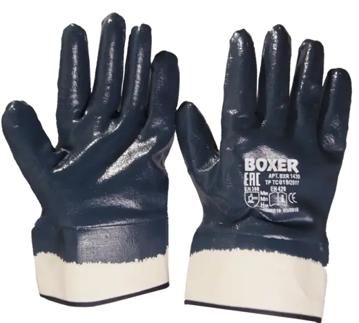 Boxer перчатки (10/XL) хлопок/нитрил черные обливные с жестким манжетом