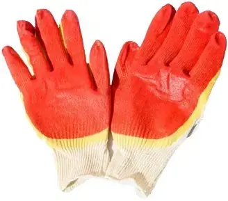 Перчатки (20) трикотаж/латекс желто-красные двойной облив, 13 класс вязки