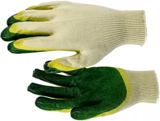 Перчатки трикотаж/латекс желто-зеленые двойной облив, 13 класс вязки
