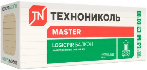 Технониколь Master Logicpir Балкон эффективная теплоизоляция (0.6*1.2 м/30 мм) 30 кг/кв.м