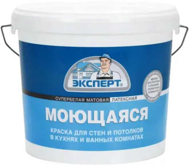 Эксперт Моющаяся супербелая водоэмульсионная латексная краска (7 кг) супербелая до -20°С