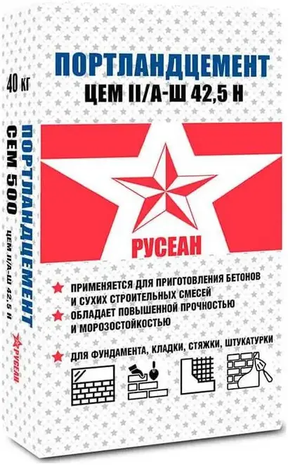 Русеан ПЦ-500 Д20 ЦЕМ II/А-Ш 42.5Н портландцемент (40 кг)