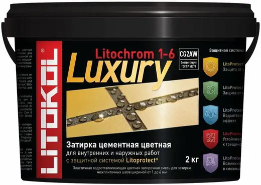 Литокол Litochrom 1-6 Luxury эластичная водоотталкивающая цветная затирочная смесь (2 кг) C.00 белая