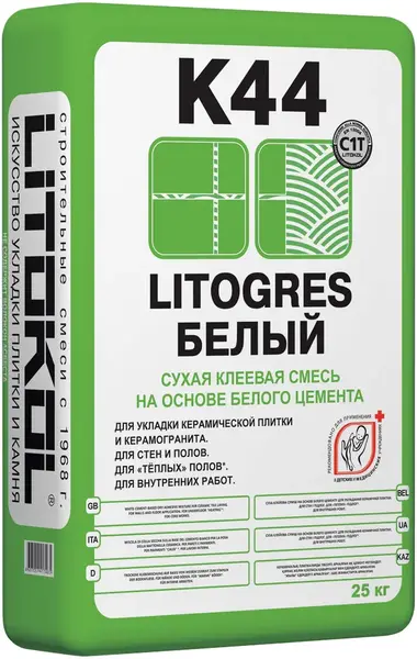 Литокол Litogres K44 Белый сухая клеевая смесь на основе белого цемента (25 кг)